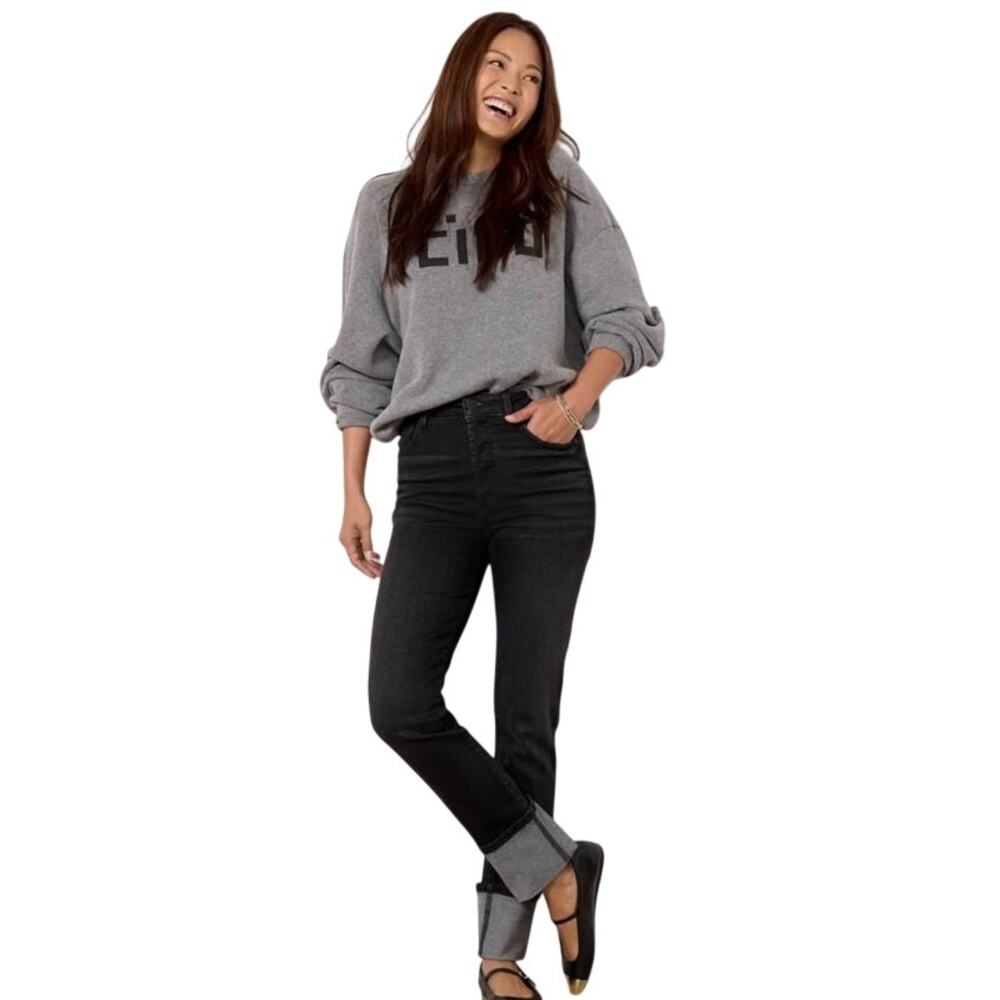 Evereve Black Ever Straight Cuffed High Riise Jeans Size 28